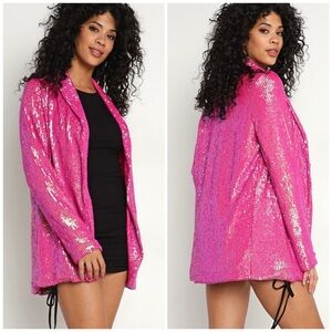 Show Me Your MuMu Pink Disco Sequin Dance Blazer Size M
